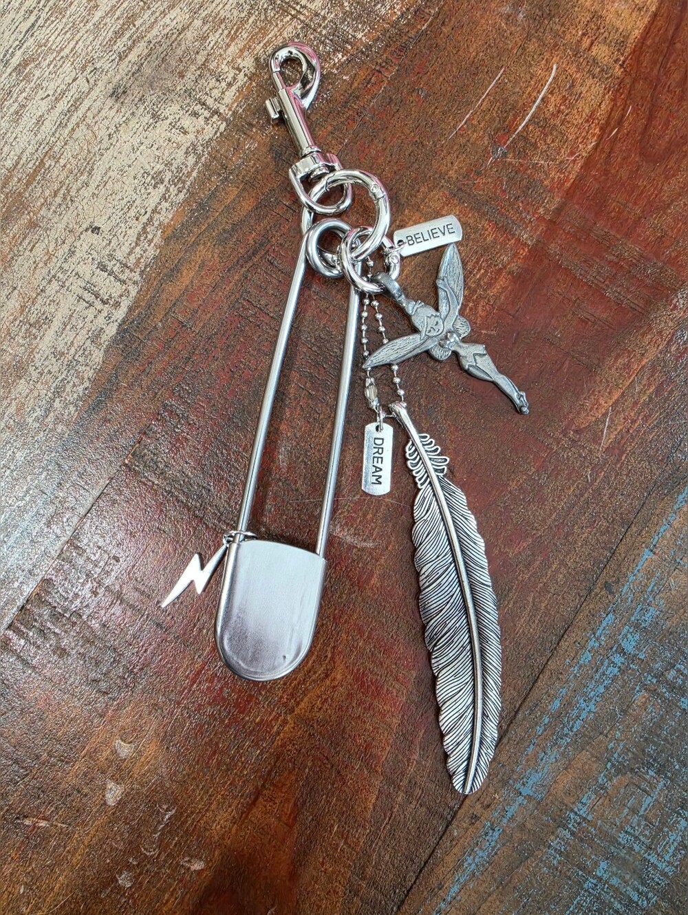 Silver Magical Feather Fairy Custom Cluster Charm Keychain Believe Dream